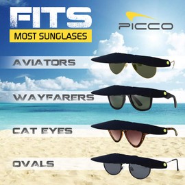 Sun Blocking Visor for Shades | Picco Shade Foldable Brim Attachment for Sunglasses & Glasses | Larger Shade Radius of UV Protection | No More Hat Hair from Brim Hats | Black