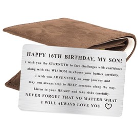 MXRSDF Son 16th Birthday Card Gifts for Him, 16 Year Old Boy Birthday Decorations for Grown Son, Metal Wallet Card