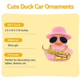 wonuu Car Decoration Saxophone Rubber Ducks, Dashboard Decor Duck Car Ornaments with Mini Top Hat Necklace Sunglasses, Pale Pink