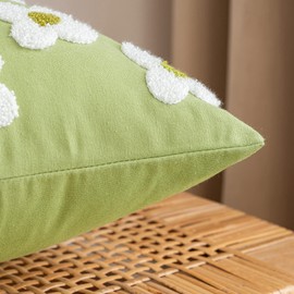 EMEMA Decorative Throw Pillow Covers Daisy Sun Flower Jacquard Pillowcase Cushion Case Square for Couch Sofa Bed Living Room Bedroom Set of 2, 18x18 Inch, Sage Green