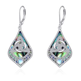 Celtic Earrings 925 Sterling Silver Moonstone Abalone Teardrop Dangle Earrings Irish Jewellery Gifts For Women Girls