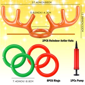 2 Set Inflatable Reindeer Antler Ring Toss Game for Christmas Party, with 2 Antlers and 8 Rings, Family Christmas Party Games for Kids Adults, Fun Xmas Gifts