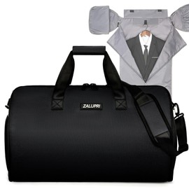 Convertible Garment Duffel Bag with Shoe Compartment,ZALUPRI Carry on Garment Bag for Men Women 2 in 1 Hanging Suitcase Suit Weekend Travel Bag, Black