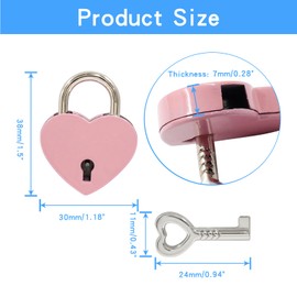 Piutouyar 3 Pcs Heart Shaped Locks - Pink Metal Heart Shaped Padlock, Mini Lock for Jewelry Storage Box Diary Book