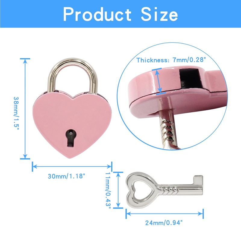 Piutouyar 3 Pcs Heart Shaped Locks - Pink Metal Heart