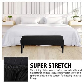 QOTSTEOS Dining Bench Cover, Elastic Stretch Polyester Spandex Anti-Dust Removable Bench Slipcover Washable Bench Seat Protector Cover for Living Room, Bedroom, Kitchen(Black)