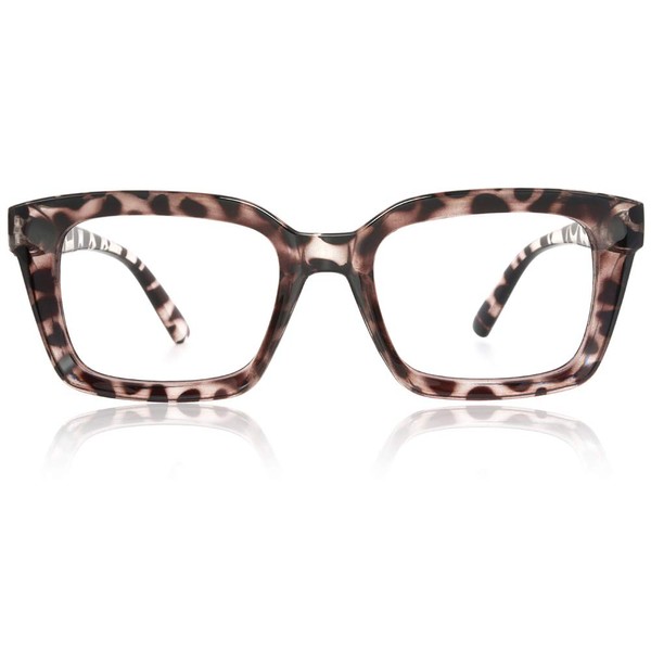 JiSoo Oversized Reading Glasses for Women 2.75, Stylish Designer Readers Large Frame with Spring Hinge, 2.75 Leopard Brown