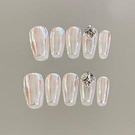 BIBII Nails Handmade Nail Tip, 3D Nails, Medium Length, Floral Pattern, Spring and Summer, Korea, Popular, Nail Tip, Short, 10 Pieces, Cat Eye, Magnet, 100% Handmade Nails for Easy Installation,