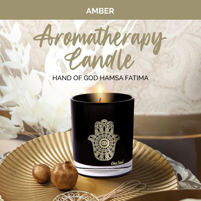 Vela aromática de ámbar marroquí con diseño de hamsa, cera