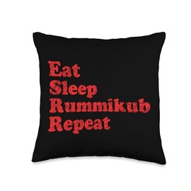 Eat Sleep Rummikub Repeat Vintage with Grunge Effect Throw Pillow