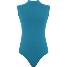 Hamishkane Ladies Polo High Neck Bodysuit Womens Plain Sleeveless Leotard Stretchy Party T-Shirt Top Teal
