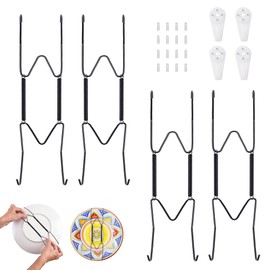 4 Pack Plate Hangers for Wall, Suitable for 8-10 inch Art Plate, Stainless Steel Invisible Heavy-Duty Wire Plate Holder with Wall Hooks, Display Hanger for Decorative Plates/Dishes/Platters(Black)