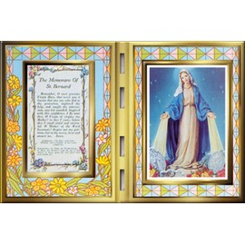 CBC Memorare Prayer and Miraculous Mary Photo in a Stained Glass Plaque