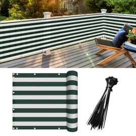 FLORALEAF 3' x 82' Balcony Screen Privacy Fence Cover UV Protection Shield for Deck Patio Backyard Outdoor Pool Porch Railing with Zip Ties, Green White Stripe