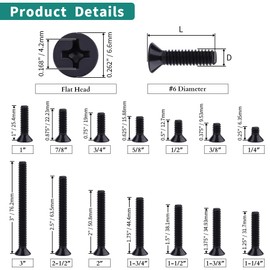 #6-32 x 2 Flat Head Machine Screws Black, Phillips Drive, 304 Stainless Steel 18-8, Black Coated Finish, Corrosion Resistant Countersunk Head Machine Screws, Full Thread, Coarse Thread, 50 PCS