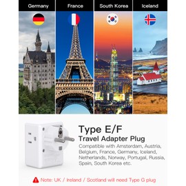 France Power Adapter, Portugal Adapter Plug, Germany Plug Adapter, Type E F European Travel Plug Adapter with 3 Outlets 3 USB Charging Ports(2 USB C), Travel Essentials to Most Europe EU