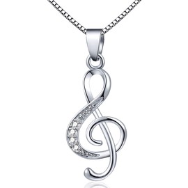 DXZNBEST Music Note Pendant Necklace 925 Sterling Sliver Cubic Zirconia for Women Mother’s Day Valentine's Day Christmas Jewelry Gift Chain 18 Inches