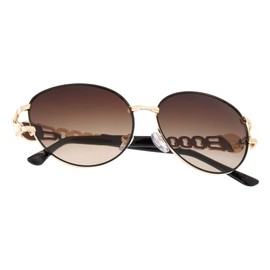 Kleo Dynasty - Metal Chain Temple Cut Out Side Coin Lion Head Medallion Oval Hip Hop Sunglasses (Brown Gold)