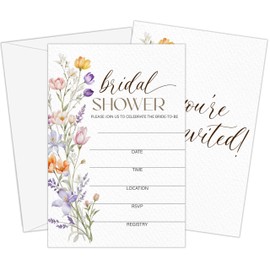 GOLRMC Spring Boho Bridal Shower Invitations, Wildflower Floral Bridal Shower Invites, Set of 25 Wedding Invitations with Envelopes, Bridal Shower Decorations-A03