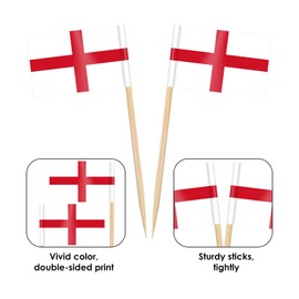 AhfuLife Pack of 100 England Toothpick Flags, English Decorative Flag, Small Mini Toothpicks for 2024 Euro Eurovision Song Contest Olympic Cupcake Toppers, Toothpick Cocktail Party Decoration, Pub