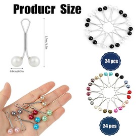 24Pcs Hijab Pearl Scarf Pins - U Hijab Muslim Scarves Accessories, Colorful Pearl Headscarf Pins for Women (Mixed Color)