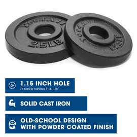 Yes4All Standard 1.15-inch Cast Iron Weight Plates - 1.25 + 2.5lbs (Set of 4)