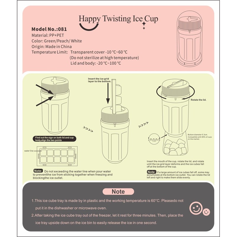 Ice Cube Tray, Ice Tray with Happy Twisting Ice Cup,