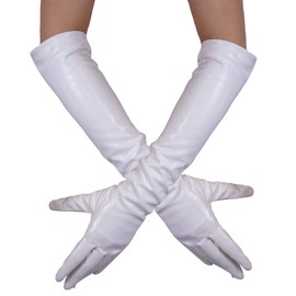 DooWay Women Fashion Latex Long GLOVES PU Leather Costume White 20inches