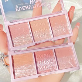 3 Colours Blush Palette, Bright Shimmer Face Blush Powder, Matte Mineral Rouge Palette, Professional Face Make-Up Rouge, Contour and Highlight Rouge Palette for Women Girls (#2)