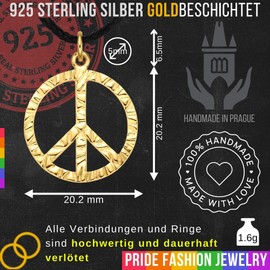 Peace Symbol Anhänger 925 – Handgefertigter Schmuck für Harmonie, Liebe und Freiheit – Hippie Peace Anhänger - Unisex Design für spirituelle Seelen und positive Energie (Silber Vergoldet, Peace)
