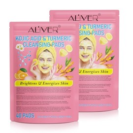 Turmeric Kojic Acid Cleansing Pads,2 Pack Turmeric Exfoliating Foaming Pads with Panthenol Vitamin B5,Resurfacing Pads for Face & Body,Fades Dark spots,Fades Discoloration,Facial Sponges for Cleansing