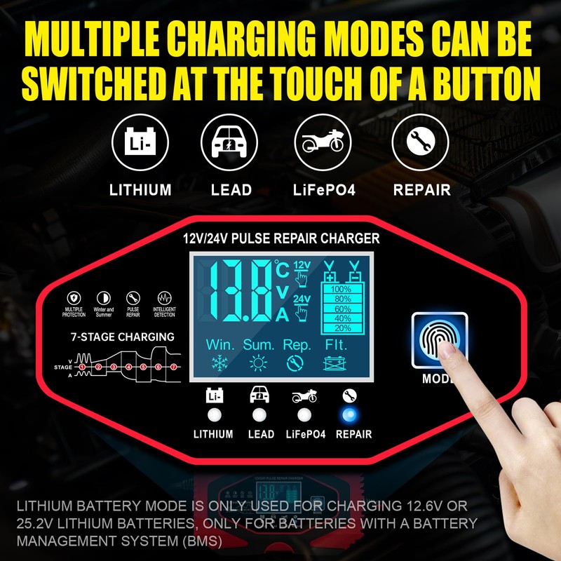 MBUMJPIH Battery Charger 6-Amp 12V and 24V Fully-Automatic Smart Car