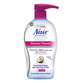 Nair Crema Depiladora para Ducha Piel Sensible 357 g. Marca Probada por Dermatólogos con Aceite de Coco, Piel Suave y Tersa hasta por 6 Días