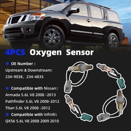 A-tnewb 4PCS Oxygen Sensor Fit for Nissan Armada 2008-2013, Nissan Pathfinder 2008-2012, Nissan Titan 2008-2012, Infiniti QX56 5.6L V8 O2 Sensors Upstream & Downstream 234-9038 & 234-4835
