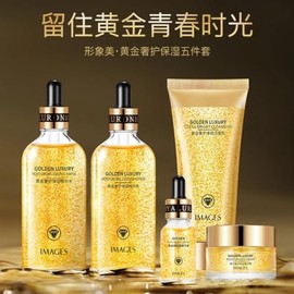 Kit Cuidado Facial Rutina Completa Esencia de Oro de 24k Golden Luxury Moisturizing Nutre e Hidrata Set 5 Piezas Skin Care Juego de Cuidado de la Piel