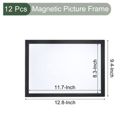 YOKIVE 12 Pack Magnetic Picture Frame, A4 Magnetic Sign Holder Photo Frame Self-Adhesive Display Frosting PVC Great for Fridge Wall Letter Size, 8.5 x 11, Black