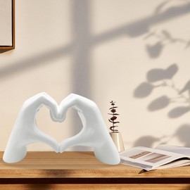 Adompacat Heart Hands Statue,Love Finger Sculptures,Modern Home Decor Art for Living Room, Bedroom,Office,Bookshelf Decor,Wedding for Love and Anniversaries(White,2pcs)