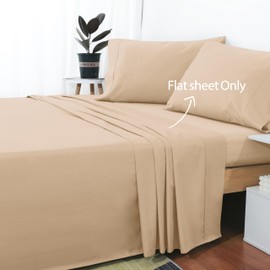 Sábana encimera de algodón, 600 hilos, 100% algodón egipcio, 1 pieza, sábana encimera fresca y transpirable, resistente a las arrugas, a la decoloración, a las manchas (beige profundo)