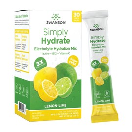 Swanson Simply Hydrate Electrolyte Powder Mix - Sugar-Free Drink Mix with 0 Calories - Convenient On-The-Go Hydration Powder - Advanced Electrolyte Drink Mix - Lemon Lime Flavor - 30 Packets