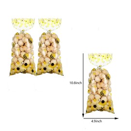 LLK 50PCS Honey Bee Cellophane Plastic Candy Bags Bee Party Bags Treat Bags with 50 Pieces Twist Ties Bee Gift Bags for Gender Reveal Party Supplies