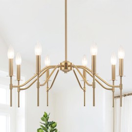 LIHHGFGS 8-Light Gold Chandeliers for Dining Room Modern Farmhouse Chandelier Light Fixture Over Table Brushed Brass Chandeliers Lighting Hanging Ceiling for Living Room Kitchen Island Lights