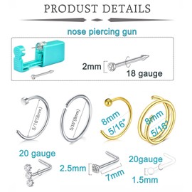 QWALIT Nose Piercing Kit - Self Piercing Kit At Home With Disposable Nose Ring Gun