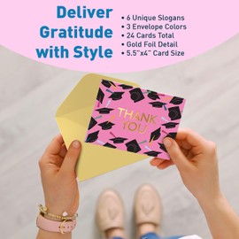 S&O Set of 24 Fun Graduation Thank You Cards with Envelopes 2025 - Teacher Greetings for High School & College Graduate - Cute Appreciation Notes for Happy Convocation - College Decor Note