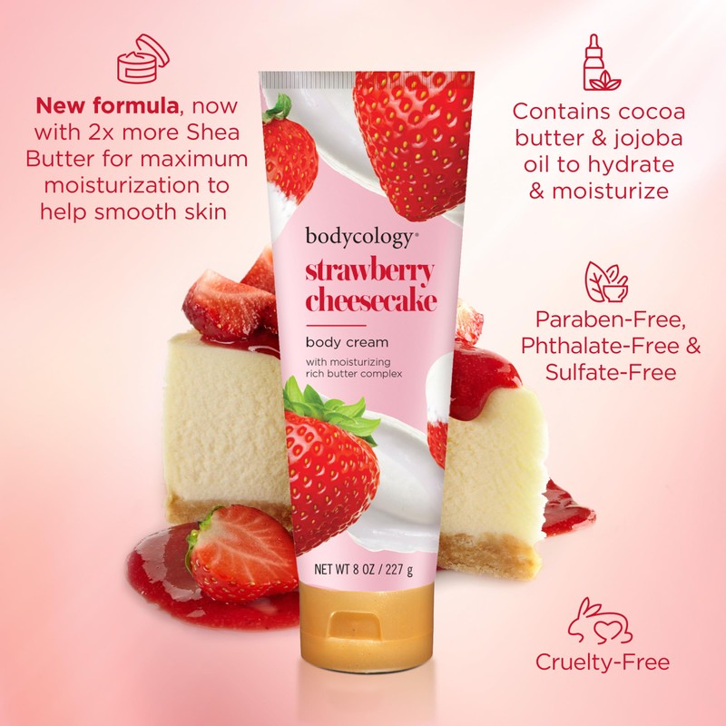 Bodycology Shea Butter Body Cream, Strawberry Cheesecake, 8 oz