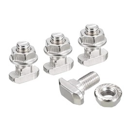 sourcing map M8x16mm T Slot Drop-in Bolt and M8 Hexagon Flange Nut Set, 10 Sets Hammer Head T-Bolt T Shape Stud Sliding Screw for 40 Series Aluminum Profile