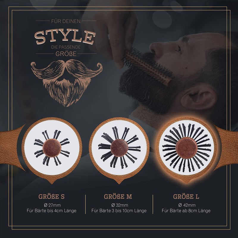 lampox Men's Round Brush, Beard Brush, Beard Comb, Hair Brush