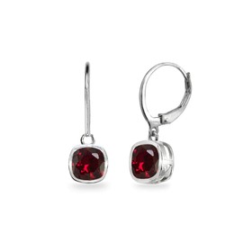 Sterling Silver Synthetic Ruby 6mm Cushion-Cut Bezel-Set Dainty Dangle Leverback Earrings