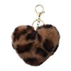 Leopard Print Fluffy Keyring Heart Pom Pom Keychain for Women