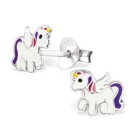 Monkimau Girls' Unicorn Stud Earrings 925 Sterling Silver Real Silver with Wings, Sterling Silver, No Gemstone