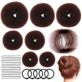 Bekecidi Hairstyle Aid Set, 7 Pieces Bun Maker Doughnut Maker in 4 Sizes with U-Shape Hair Pins, Hair Net and Scrunchie, Hair Doughnut Hair Styling Hairstyle Aid Set for Women, Wedding, Children